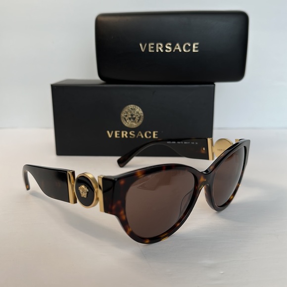 New Authentic- VERSACE Ladies Transparent Brown Cat-Eye Sunglasses